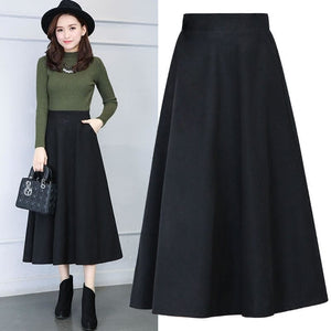 Cap Point Black 1 / S Nadia Winter Thick Warm Elastic A-Line Woolen Maxi Skirt