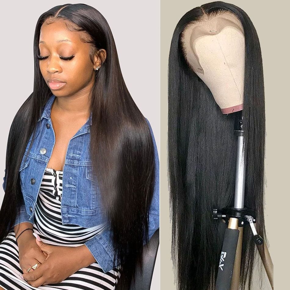 Cap Point Black / 13x4 HD Frontal Wig / 12inches Lace PrePlucked Straight Front Human Hair Wigs