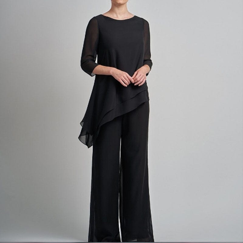 Cap Point black / 2 2 Pieces Half Sleeve Elegant Solid Irregular Mother of the Bride Pantsuit