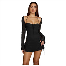 Load image into Gallery viewer, Cap Point Black 2 / S Emmanuella Flared mini dress with long sleeves and square neck
