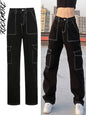 Cap Point Black 2 / S Vintage Streetwear Pockets Wide Leg Baggy Cargo Jeans Pants