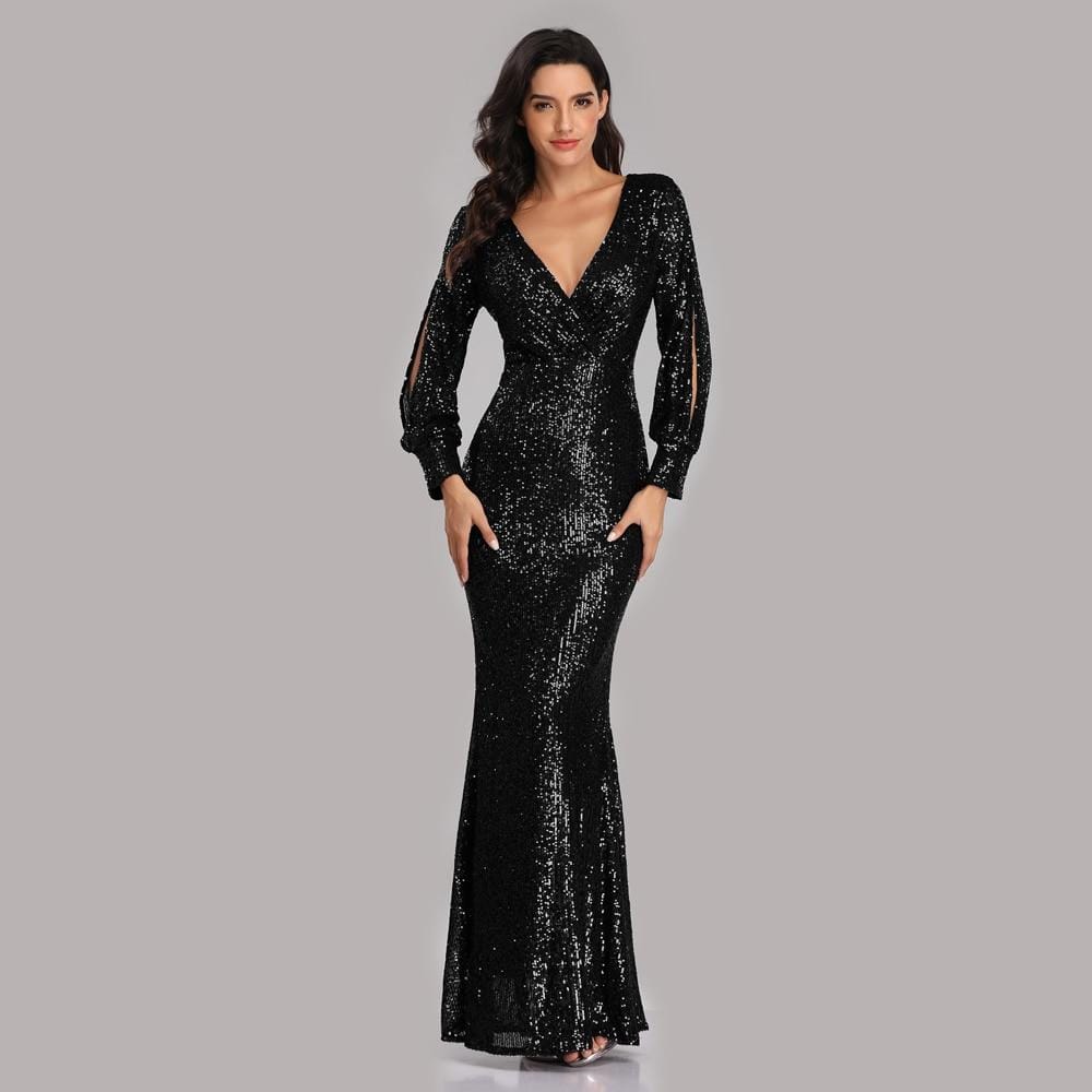 Cap Point Black / 2 Sexy V-neck Mermaid Evening Dress