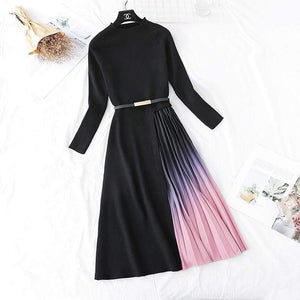 Cap Point black 2 / XL Cap Point  Elegant Knitted  Pleated Dress