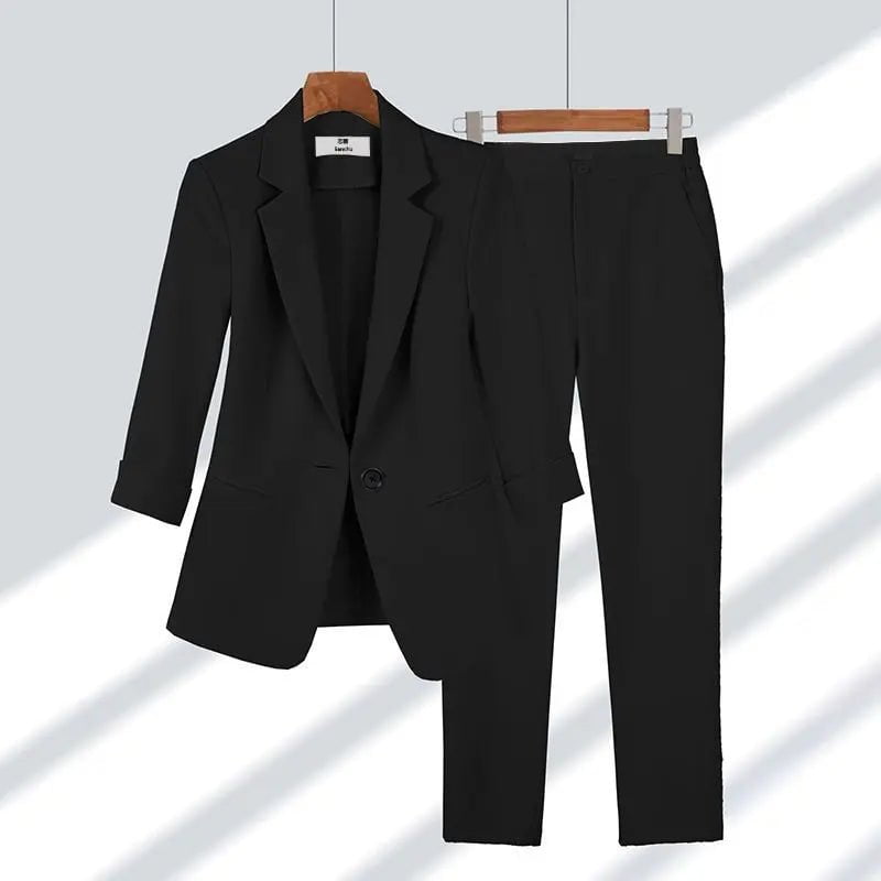 Cap Point black 2pcs set / XL 57.5-65KG Altesse Wide Leg Pants Two Piece Elegant Jacket Blazer