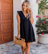 Load image into Gallery viewer, Cap Point Black / 2XL Agathe  Summer Sleeveless Jacquard Cutout V-Neck Beach Lace Dress
