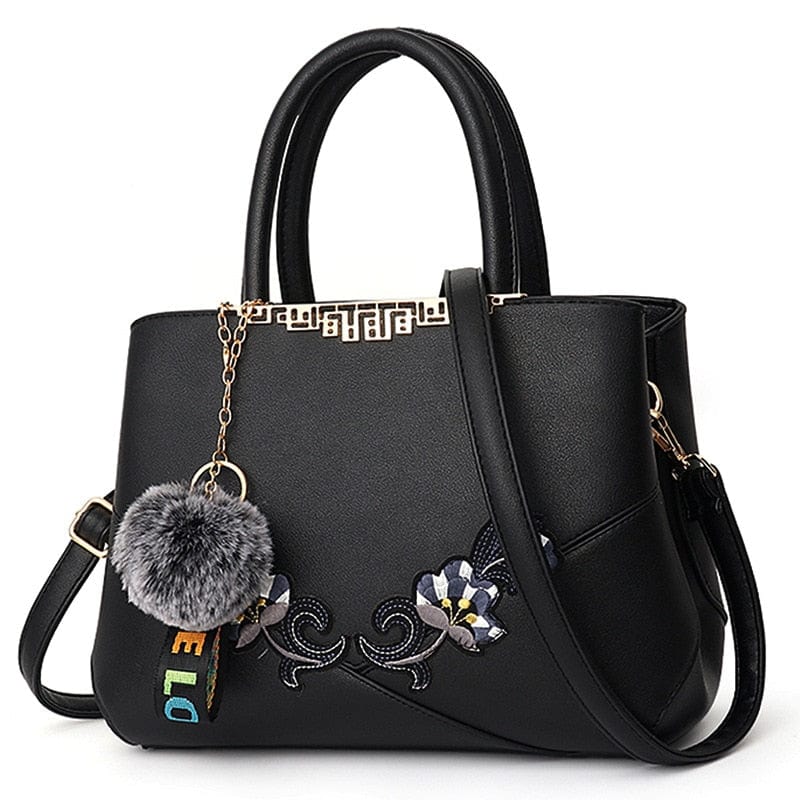 Cap Point black 3 / One size Denise Leather Embroidered Messenger Tote Bag