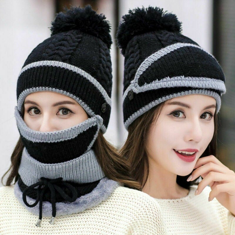 Cap Point Black 3 Set Women's Knitted Winter Hat