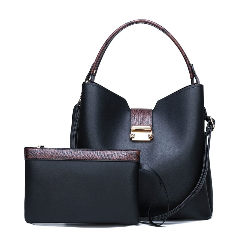 Cap Point Black / (30cm<Max Length<50cm) Denise Fashion Clutches High Quality Leather Large Shoulder Tote Crossbody Messenger Bag Set