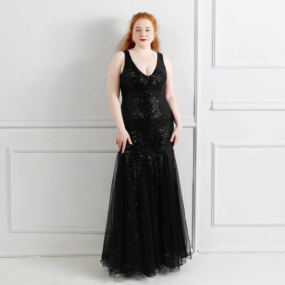 Cap Point Black / 3XL Salome sequins Banquet Evening Dress