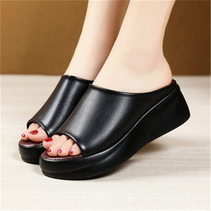 Cap Point Black / 4.5 Summer Flat High Heel Open Toe Platform Sandals