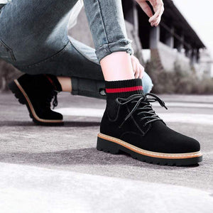 Cap Point Black / 4 Spring Autumn Thick Heel Motorcycle Lace Up Short Ankle Boots