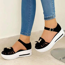 Load image into Gallery viewer, Cap Point black / 4 Summer Platform Hollow Out Round Toe Beach Flat Sandals
