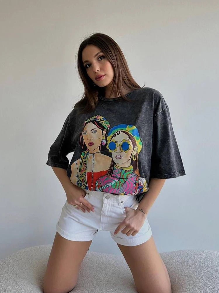 Cap Point Black 4 / XXL Aimee Vintage Cotton Streetwear T-shirt
