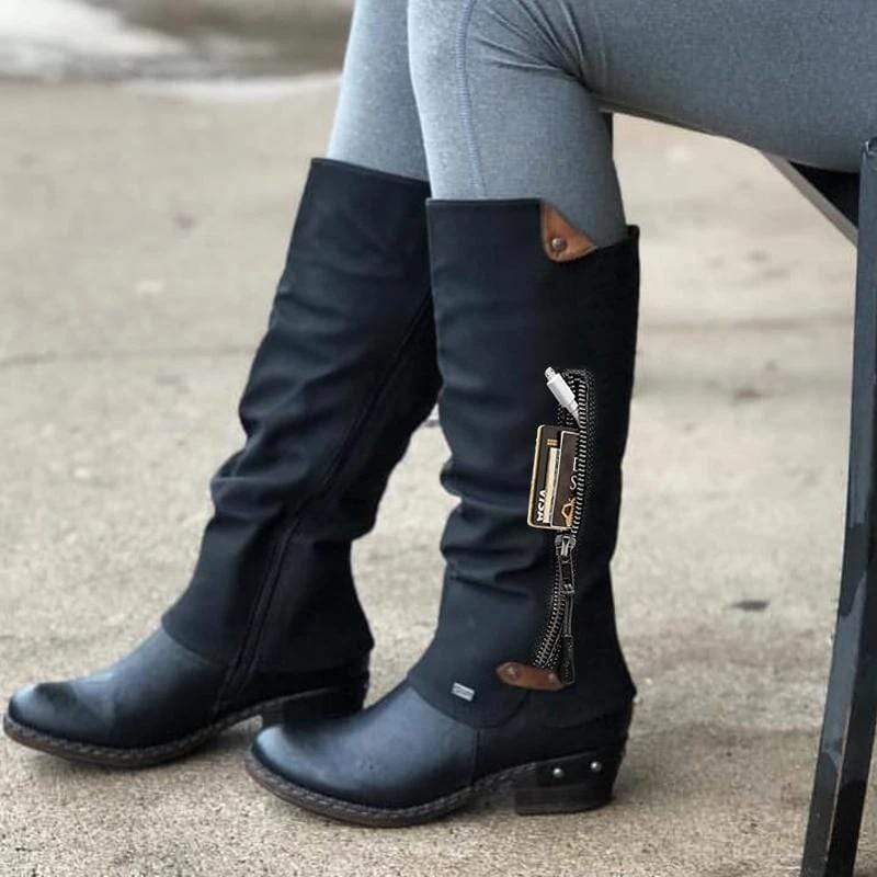 Cap Point black / 5.5 Western Side Zipper Knee High Winter Boots