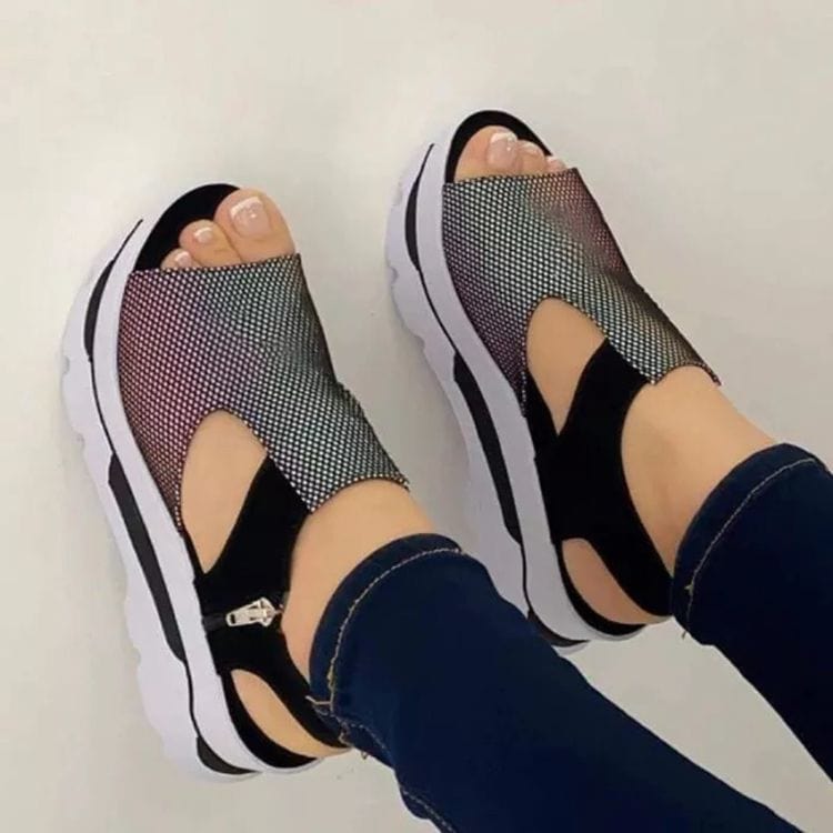Cap Point Black / 5 Geraldine Wedge Platform Peep Toe Height Increase Sandals