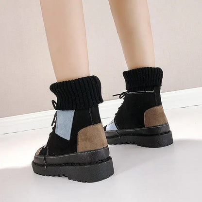Cap Point Black / 5 Ginette flat soft bottom comfortable woollen line Martin boots