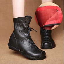 Load image into Gallery viewer, Cap Point Black / 5 Jalil Genuine Leather Plush Retro Boots
