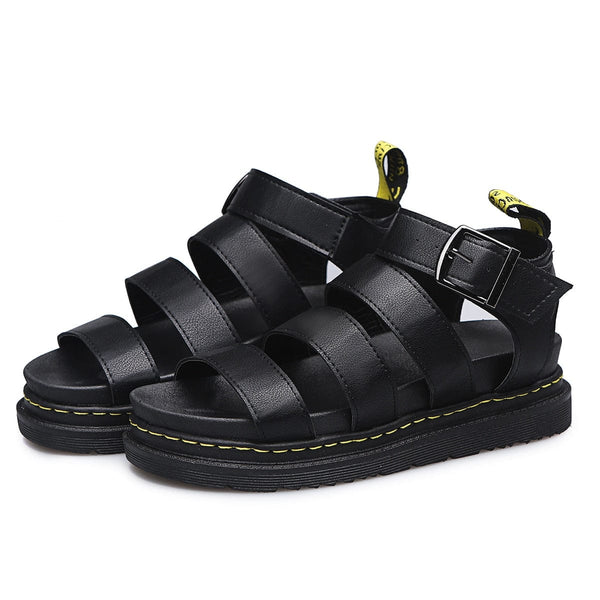 Cap Point black / 5 Summer Martens Flat Platform Open Toe Thick Bottom Wedges Shoes