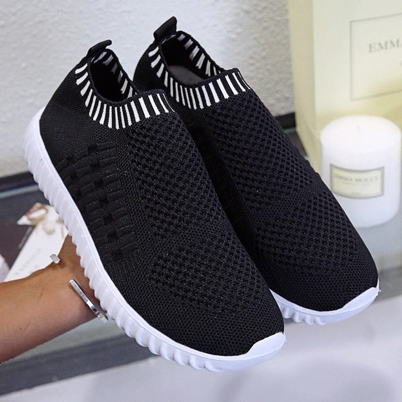 Cap Point Black / 5 Summer Slip on Soft Bottom Running Breathable Mesh Flat Sneakers