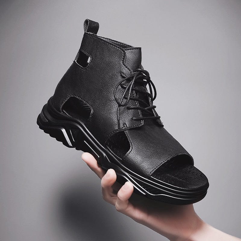 Cap Point Black / 6.5 Mens Beach Lace-up Open Toe Shoes Highten Soft Sandals