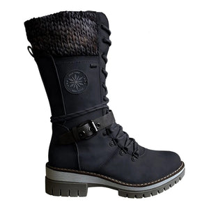 Cap Point Black / 6.5 Women's Premium Lace Knit Mid-Calf Buckle Winter Boots