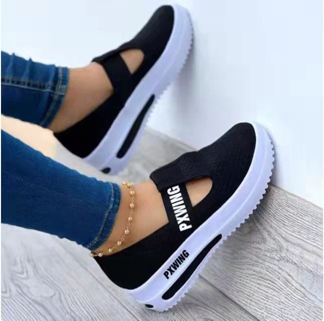 Cap Point black / 6 Summer Elastic Band Round Toe Platform Sneakers
