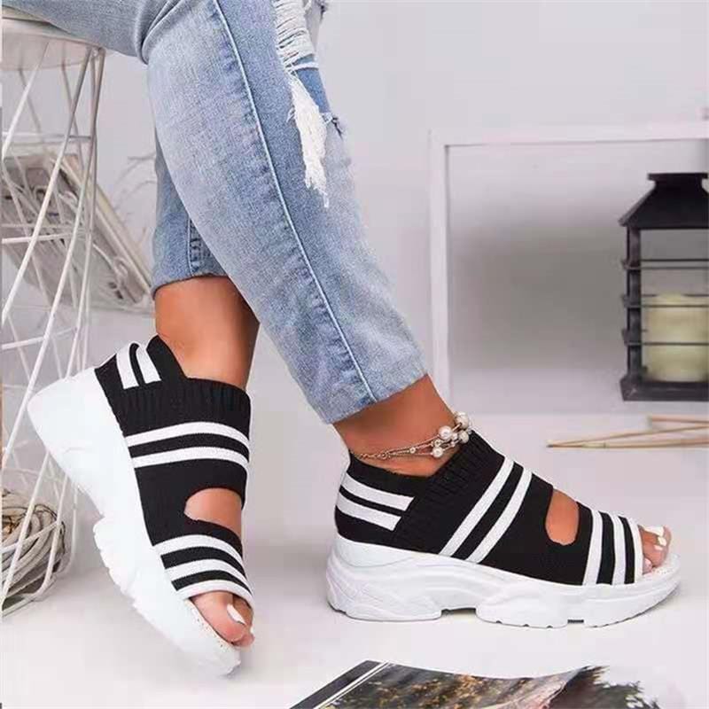 Cap Point black / 6 Summer Sports Wear Peep Toe Breathable Sandals