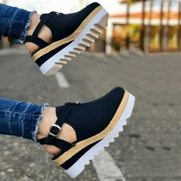 Cap Point black / 6 Vintage Flat Platform Fashion Comfortable Sandals