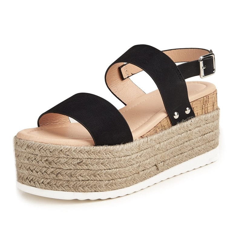 Cap Point black / 6 Women Summer Platform Hemp Ankle Buckle Sandals