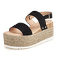 Cap Point black / 6 Women Summer Platform Hemp Ankle Buckle Sandals
