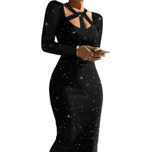 Load image into Gallery viewer, Cap Point Black / Black 2 / S Emilie Glitter High Neck Sleeveless Plain Midi Bodycon Party Dress
