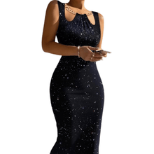 Load image into Gallery viewer, Cap Point Black / Black 3 / S Emilie Glitter High Neck Sleeveless Plain Midi Bodycon Party Dress
