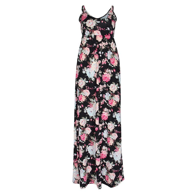 Cap Point Black Blue / S Melania Loose Boho Spaghetti Strap Sleeveless Maxi Dress