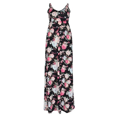 Cap Point Black Blue / S Melania Loose Boho Spaghetti Strap Sleeveless Maxi Dress
