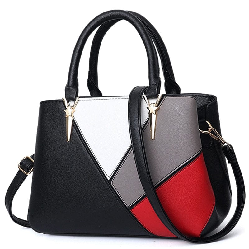Cap Point black European Designer Shoulder Stitching solid color PU Leather Handbag
