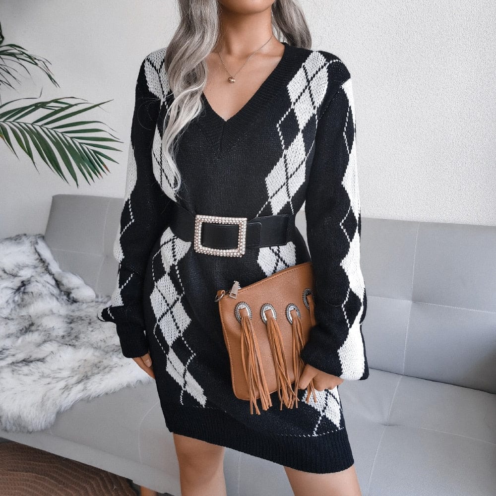 Cap Point Black-G / S Elisa Off Shoulder Lantern Long Sleeve Knitted Sweater Dress