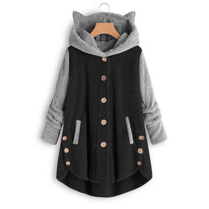 Cap Point Black Gray / S Faux Fur Hooded Coat Plush Velvet Jacket