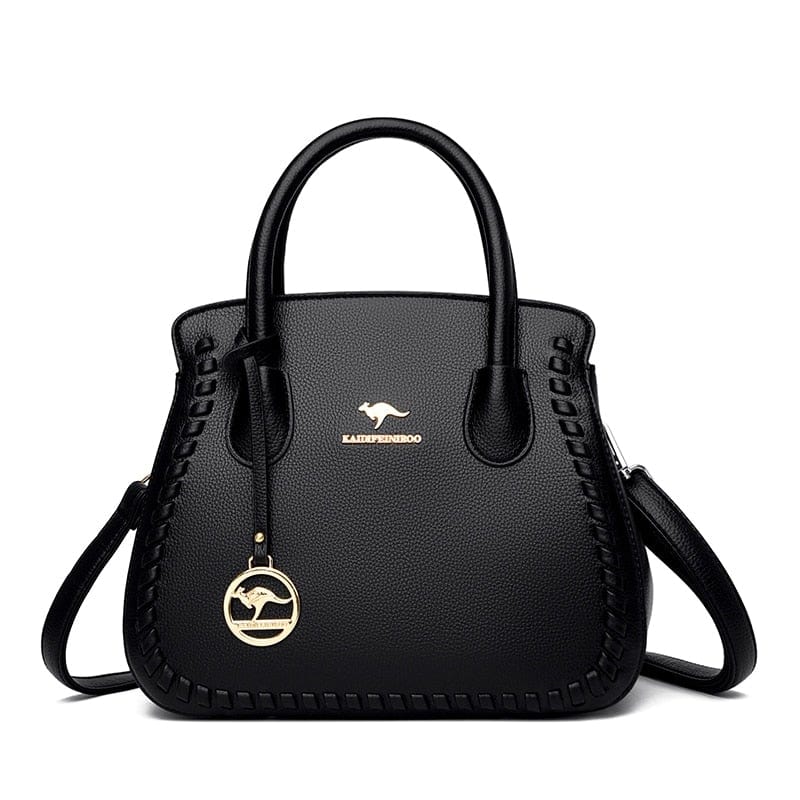 Cap Point Black Hand-knitted Luxury Leather Tote Bag