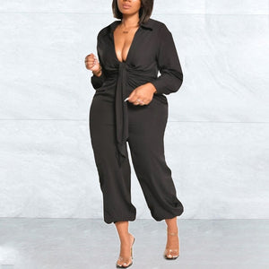 Cap Point Black Jumpsuits / L Anita Solid V Neck High Waisted Fashion Jumpsuit