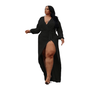Cap Point Black / L Plus Size Solid Bandage Slit Stretch Neckline Sexy Evening Dress