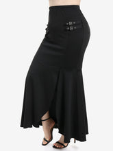 Charger l&#39;image dans la galerie, Cap Point Black / M Charmaine Buckles Slit Bodycon High Waisted Flounce Pull On Skirt
