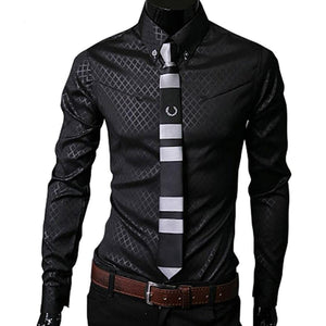 Cap Point black / M Mens Argyle Luxury Business Button Front Long Sleeve Shirt