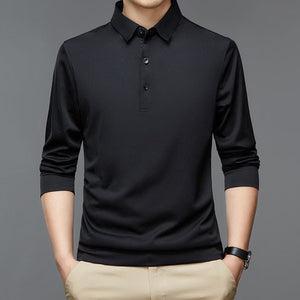 Cap Point Black / M Mens Business casual long-sleeved polo shirt with turn-ups