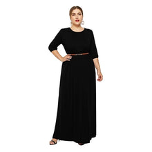 Load image into Gallery viewer, Cap Point black / M Theresa Round Neck Solid Elastic High Waist A Line Loose Swing Maxi Dress
