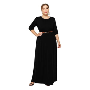 Cap Point black / M Theresa Round Neck Solid Elastic High Waist A Line Loose Swing Maxi Dress
