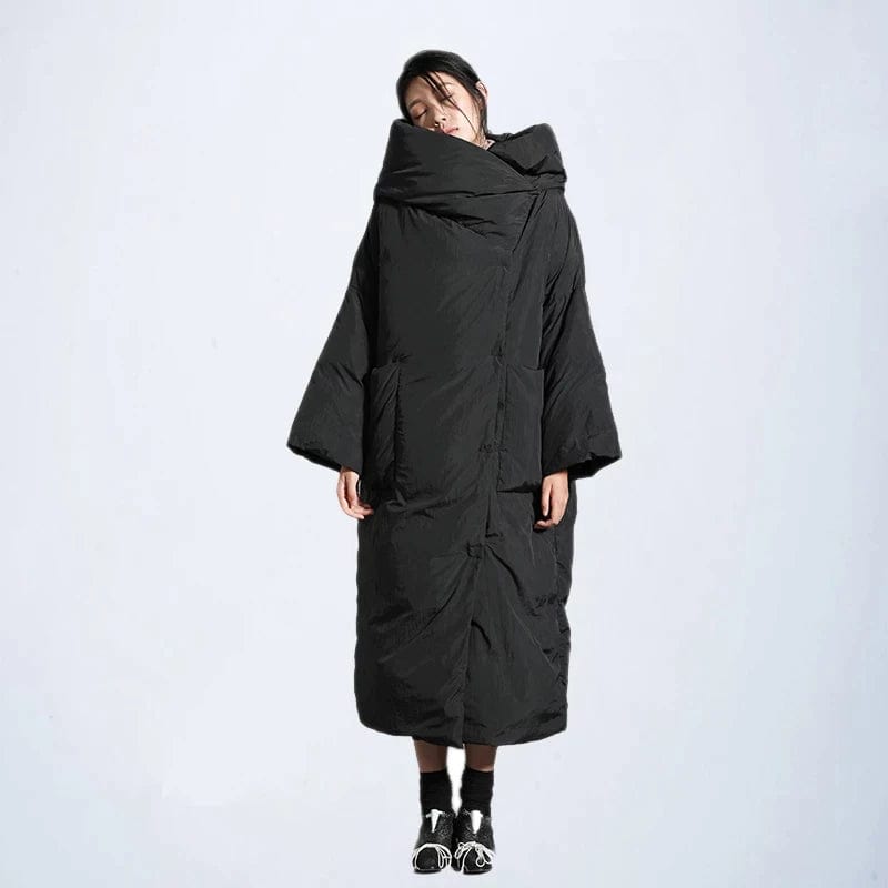 Cap Point Black / M Women's Loose Mid-length Over The Knee Black Padded Jacket