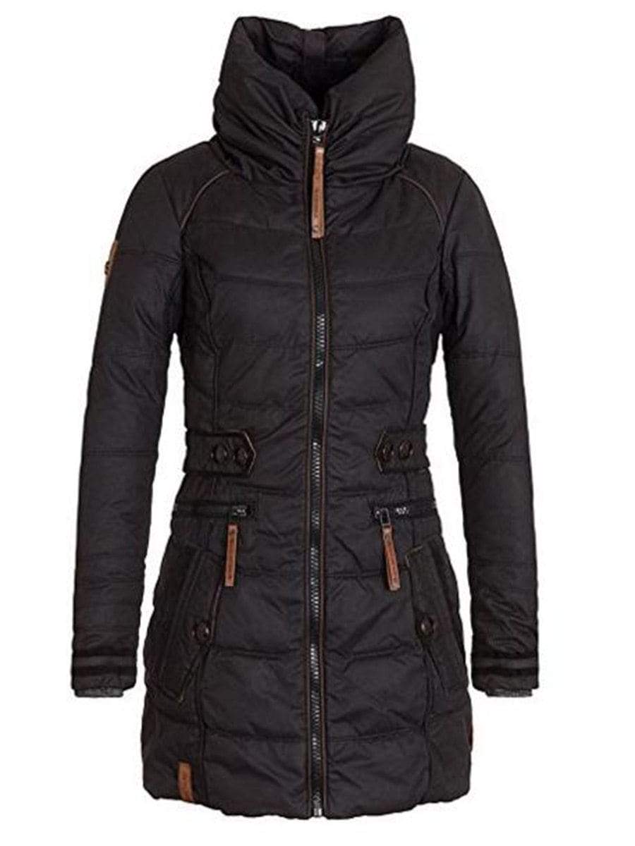Cap Point black / M Women's Warm Heavyweight Fleece Cotton Padded Turtleneck Coat