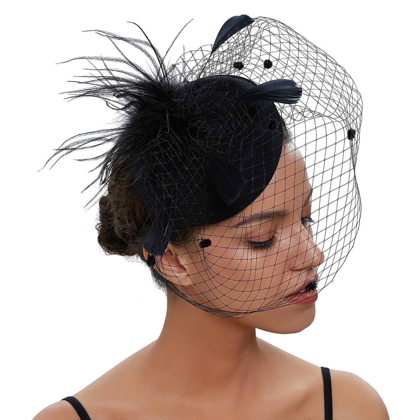 Cap Point Black Mirva Chic Cocktail Wedding Party Church Headpiec Hat Fascinators