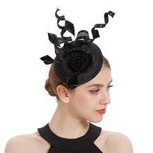 Load image into Gallery viewer, Cap Point black Mirva Hat Cocktail Tea Party Kentucky Derby Feather Fascinators
