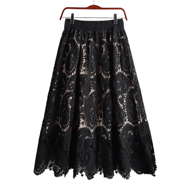 Cap Point black / One Size Elegant Vintage Midi Hollow Out Lace Skirt